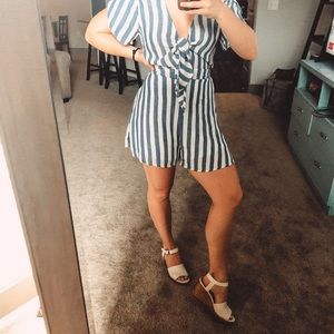Tie-front stripped romper!